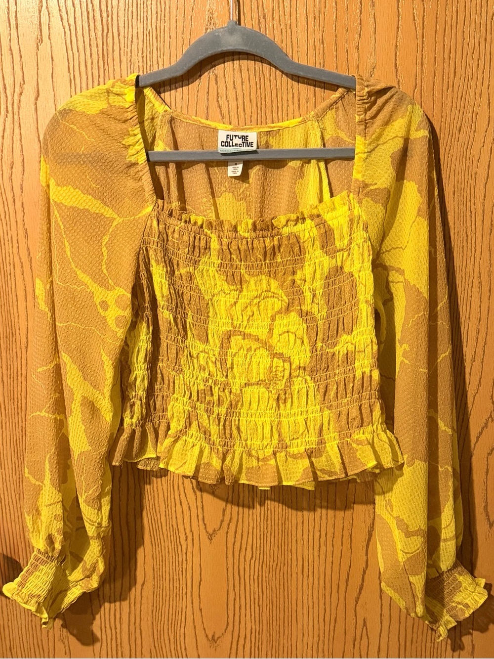 Yellow Floral Smocked Women’s Crop Top